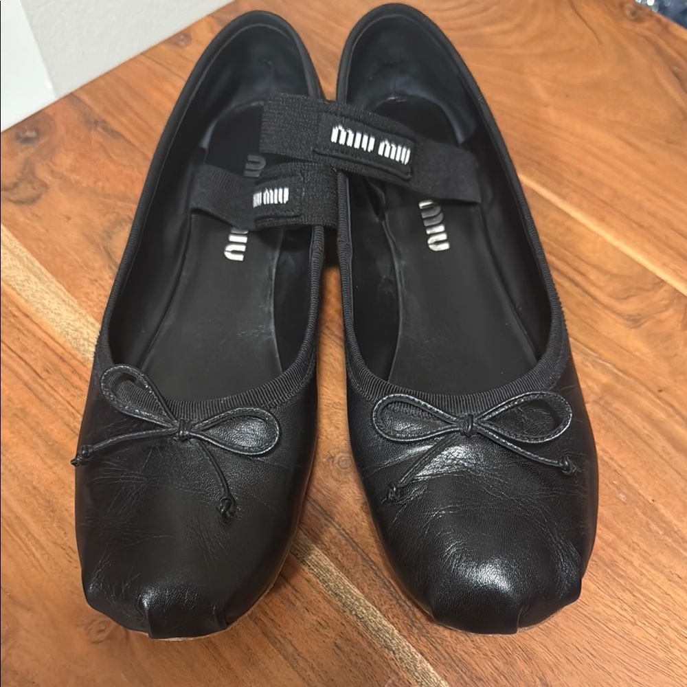 Miu Miu Black Leather Loafers Classic Flats